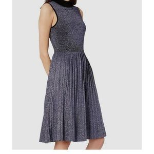 NWT Kate Spade Women's Purple Mock-Neck Metallic Pleated Wool Sweater Dress